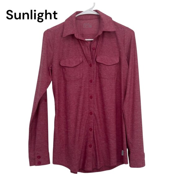 Eddie Bauer Women XS Pink Heather Button-Up Long-Sleeve Shirt Dual Chest Pockets - Picture 1 of 16